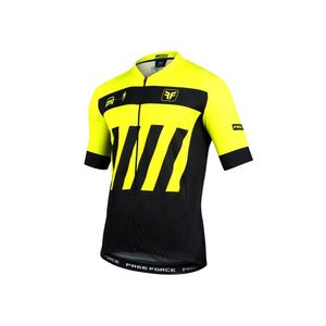 camisa-de-ciclismo-infantil-free-force-de-alta-qualidade-modelo-transito-preto-com-amarelo-neon-verde-gola-baixa-protecao-solar-uv-50-
